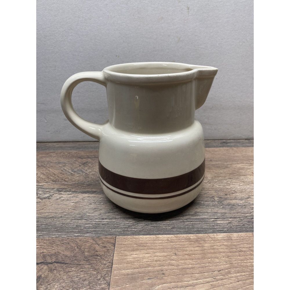 Vintage McCoy USA‎ Pottery Large Pitcher Brown Stripes Footed 6" Tall